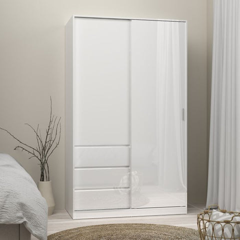 Contemporary and Elegant High Gloss Wardrobe with Sliding Door and Drawers