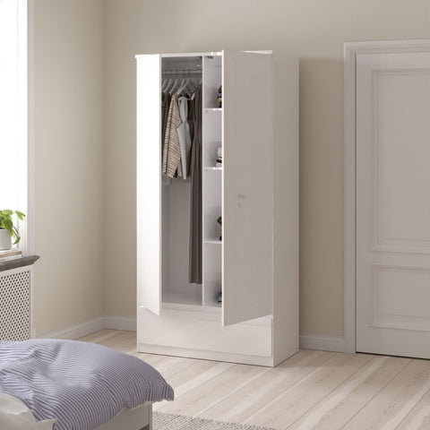 Elegant Scandinavian High Gloss Wardrobe with Spacious Shelves in White