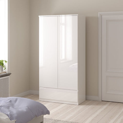 Elegant Scandinavian High Gloss Wardrobe with Spacious Shelves in White