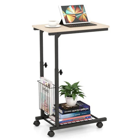 Compact and Tall Side Table with C-Shape and Adjustable Height