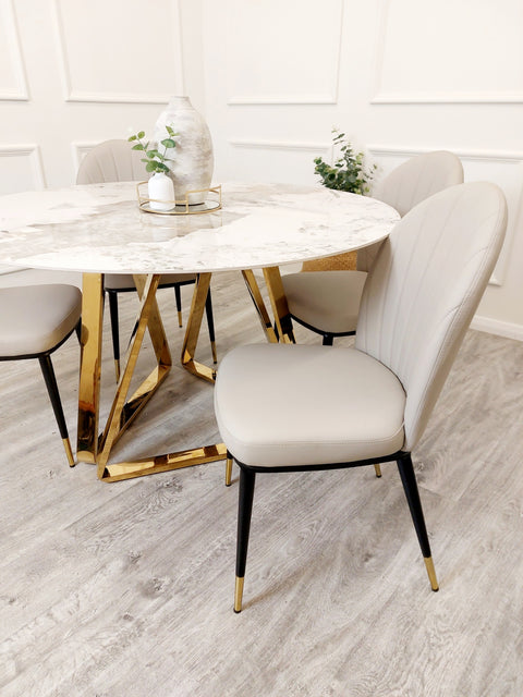 Freya Gold Dining Table with 130 CM Round  Sintered Stone Top