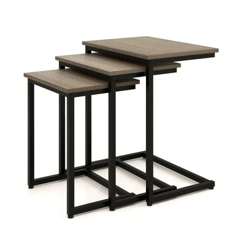Compact C-Shaped Nested Side Table Set with Sturdy Metal Frame and Industrial Design