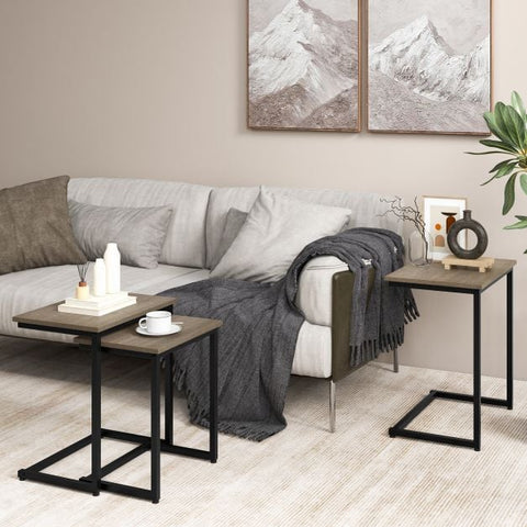Compact C-Shaped Nested Side Table Set with Sturdy Metal Frame and Industrial Design