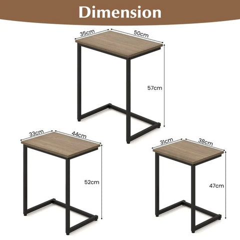 Compact C-Shaped Nested Side Table Set with Sturdy Metal Frame and Industrial Design