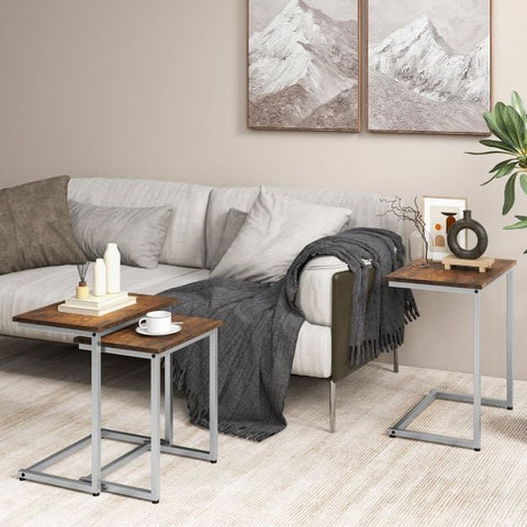 Compact C-Shaped Nested Side Table Set with Sturdy Metal Frame and Industrial Design
