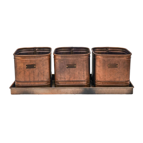 Copper Kitchen Inspired Herb Planters set of 3 with Large Tray
