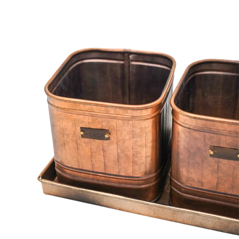 Copper Kitchen Inspired Herb Planters set of 3 with Large Tray