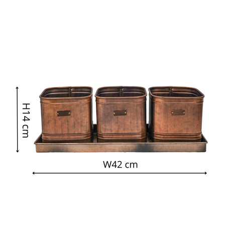 Copper Kitchen Inspired Herb Planters set of 3 with Large Tray
