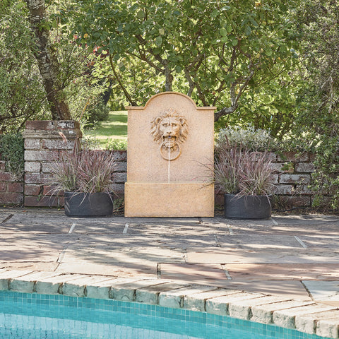 Elegant Lion Water Feature with Contemporary Design in Sandstone Finish