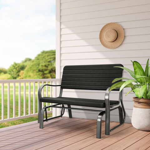 Glider Bench with Ergonomic Backrest and Armrests in Black