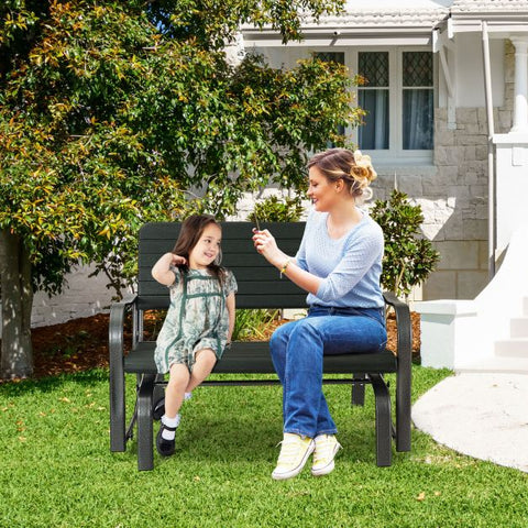 Glider Bench with Ergonomic Backrest and Armrests in Black
