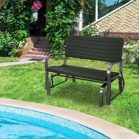Glider Bench with Ergonomic Backrest and Armrests in Black