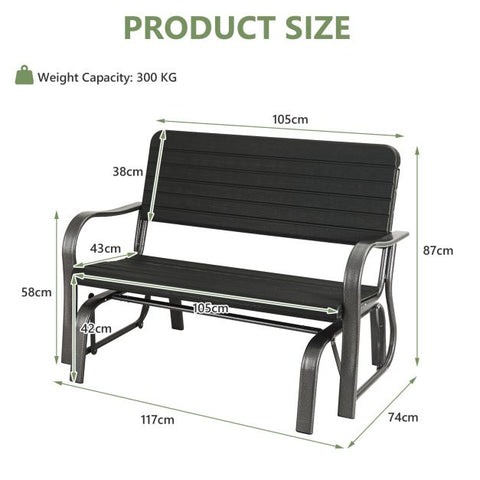 Glider Bench with Ergonomic Backrest and Armrests in Black