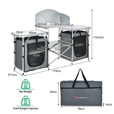 Outdoor 2 in 1 Folding Aluminium Table with Removable Windscreen