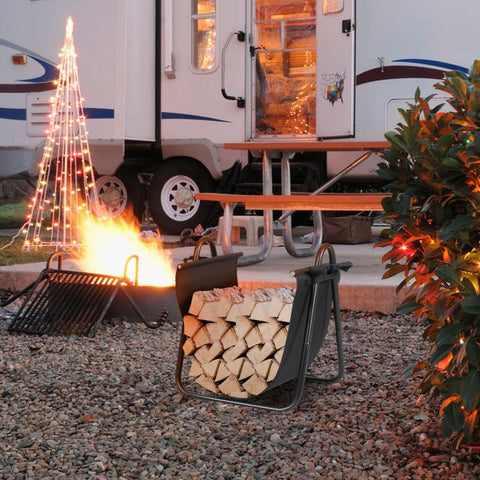 Compact Fireplace Log Holder with Canvas Tote Carrier