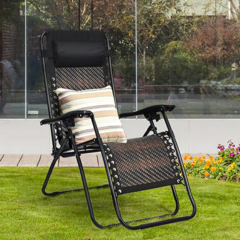 Rattan Sun Lounger with Removable Headrest and Folding Function