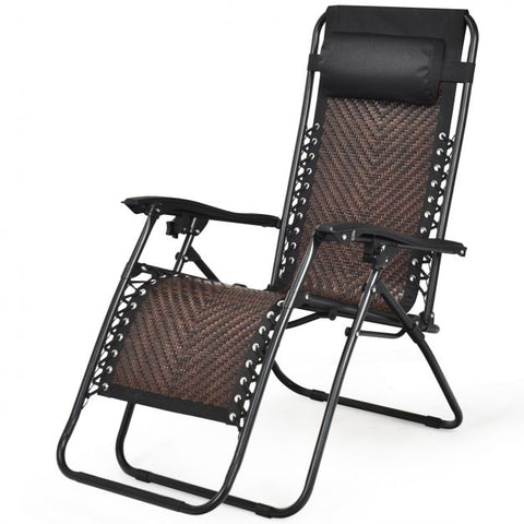 Rattan Sun Lounger with Removable Headrest and Folding Function