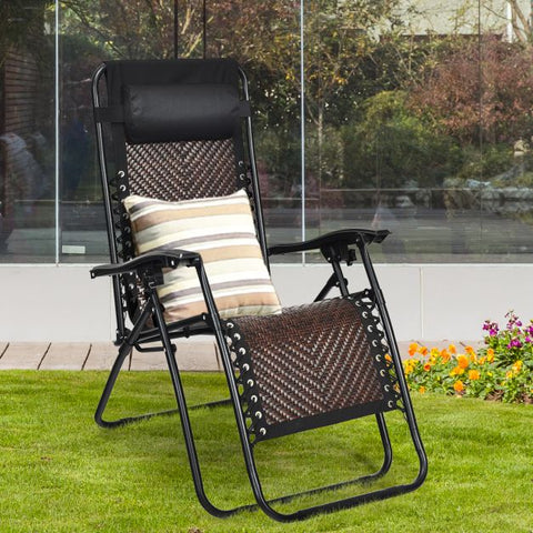 Rattan Sun Lounger with Removable Headrest and Folding Function