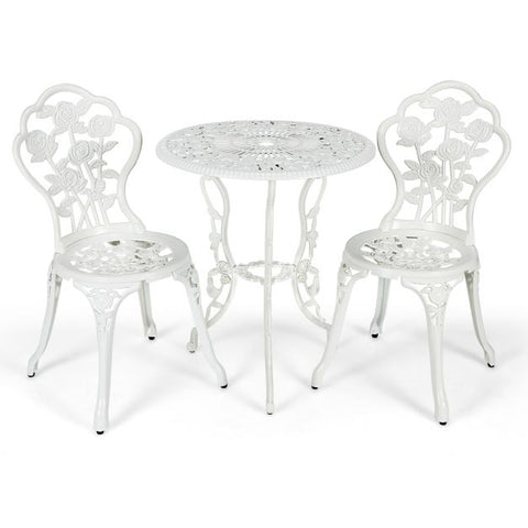 Garden Outdoor Bistro Dining set with Aluminium Roses Design in White