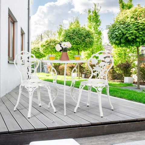 Garden Outdoor Bistro Dining set with Aluminium Roses Design in White