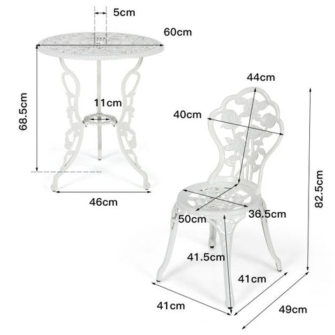 Garden Outdoor Bistro Dining set with Aluminium Roses Design in White