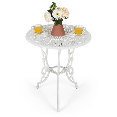 Garden Outdoor Bistro Dining set with Aluminium Roses Design in White