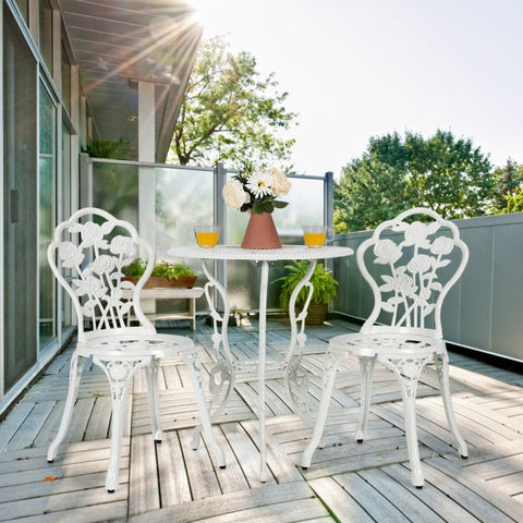 Garden Outdoor Bistro Dining set with Aluminium Roses Design in White
