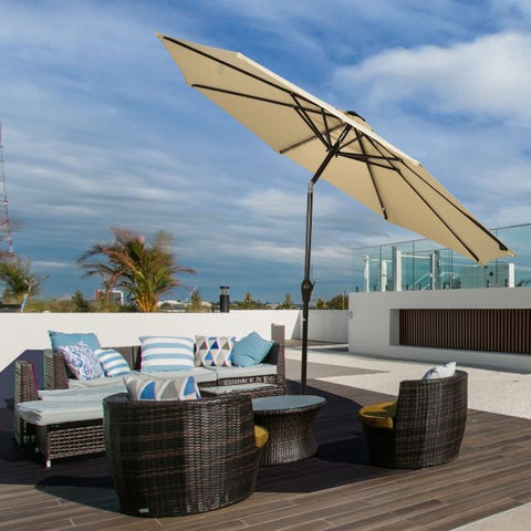 Patio 3m Umbrella with LED Lights and Tilt and Crank