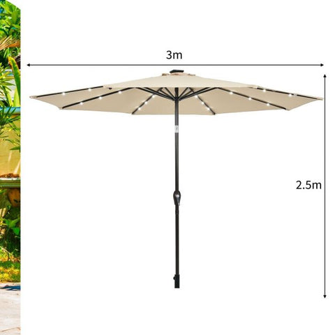 Patio 3m Umbrella with LED Lights and Tilt and Crank