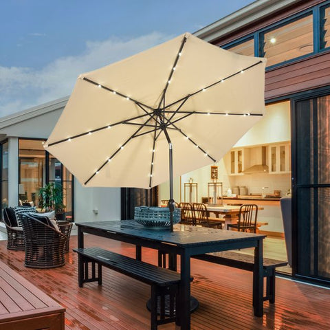 Patio 3m Umbrella with LED Lights and Tilt and Crank