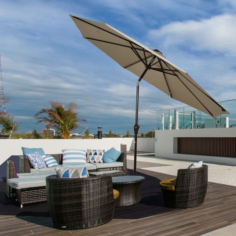 Patio 3m Umbrella with LED Lights and Tilt and Crank