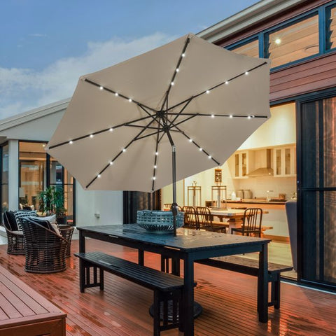 Patio 3m Umbrella with LED Lights and Tilt and Crank