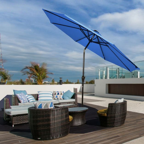 Patio 3m Umbrella with LED Lights and Tilt and Crank
