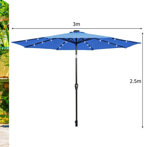 Patio 3m Umbrella with LED Lights and Tilt and Crank