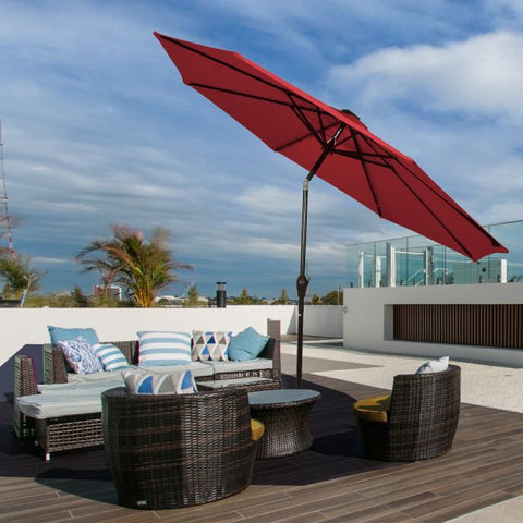 Patio 3m Umbrella with LED Lights and Tilt and Crank