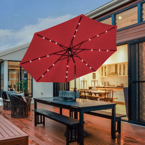 Patio 3m Umbrella with LED Lights and Tilt and Crank