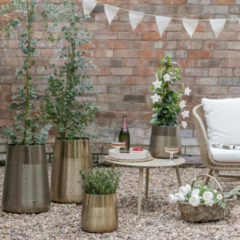 Classy Outdoor Planter set of 2 with Metallic Finish in Brass