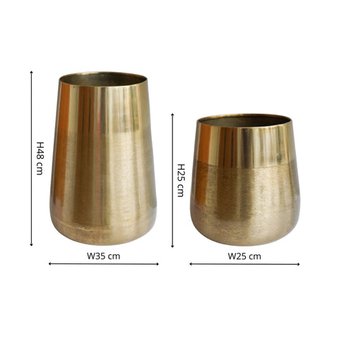 Classy Outdoor Planter set of 2 with Metallic Finish in Brass
