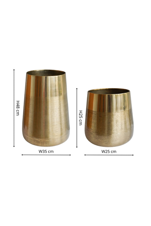Classy Outdoor Planter set of 2 with Metallic Finish in Brass