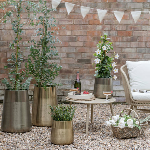 Classy Outdoor Pewter Planter set of 2 with Metallic Finish