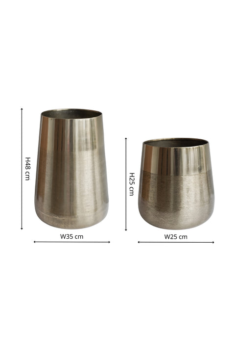 Classy Outdoor Pewter Planter set of 2 with Metallic Finish