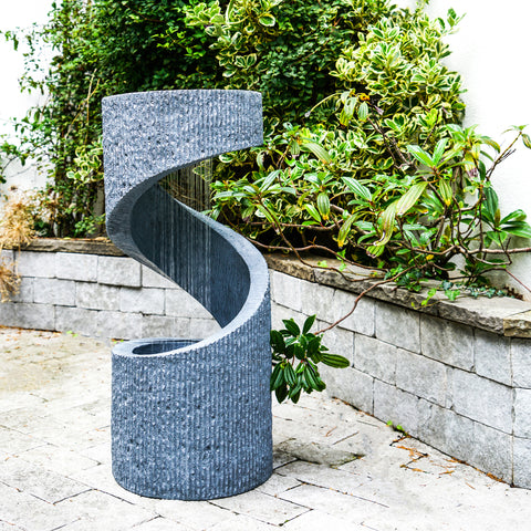 Elegant Spiral Water Feature with Contemporary Design in Cement Finish