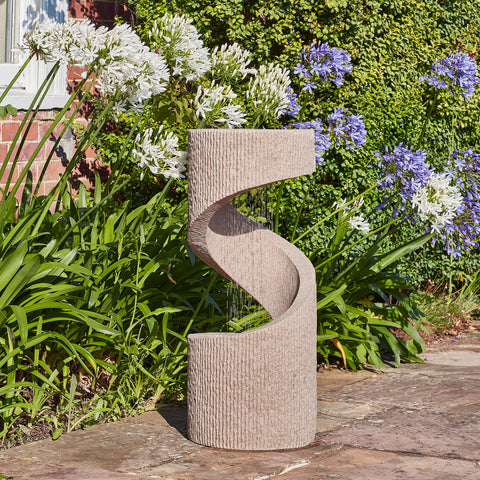 Elegant Spiral Water Feature with Contemporary Design in Sandstone Finish