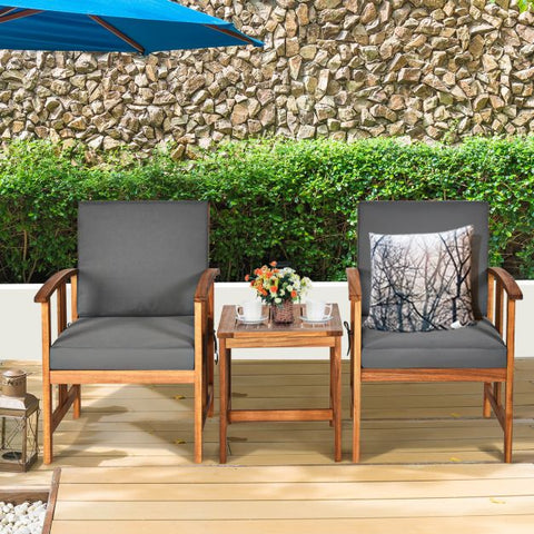 Garden Furniture Set with Durable Natural Wood and soft cushions in Grey
