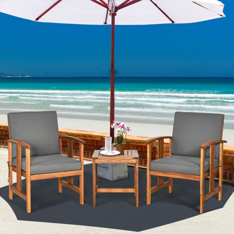 Garden Furniture Set with Durable Natural Wood and soft cushions in Grey