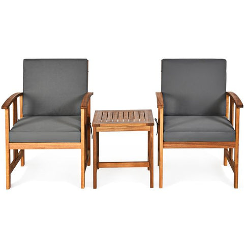 Garden Furniture Set with Durable Natural Wood and soft cushions in Grey