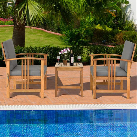 Garden Furniture Set with Durable Natural Wood and soft cushions in Grey