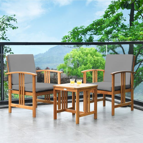 Garden Furniture Set with Durable Natural Wood and soft cushions in Grey