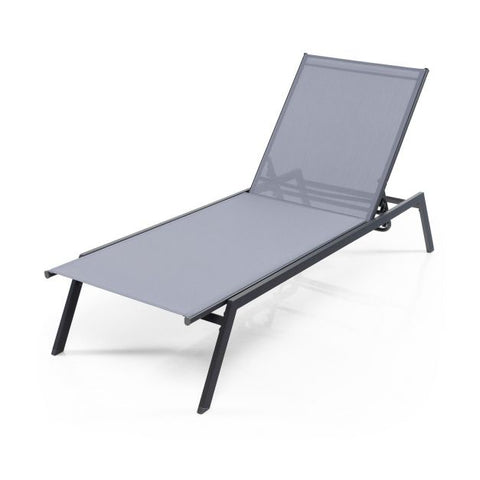 Garden Reclining Lounge Chair with Steel Frame and 6 Position Adjustment Feature in Grey