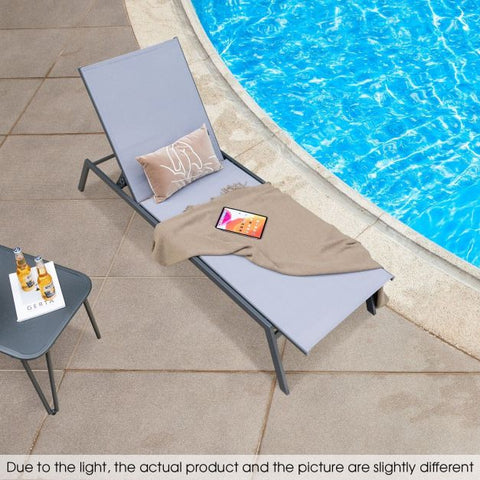 Garden Reclining Lounge Chair with Steel Frame and 6 Position Adjustment Feature in Grey
